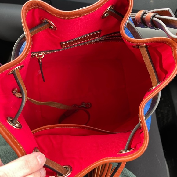 Dooney & Bourke Blue Leather Drawstring Bucket Bag - Picture 2 of 5
